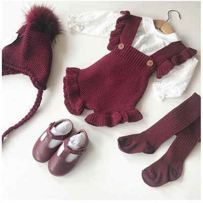 Retro Style Baby Girl Knitted Romper Jumpsuit