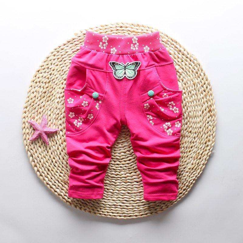 Pantalons pour bébés filles avec broderie de papillon mignon - 100 % coton