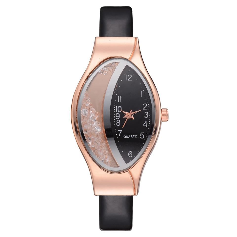 Montre de luxe élégante pour femmes avec bracelet en cuir