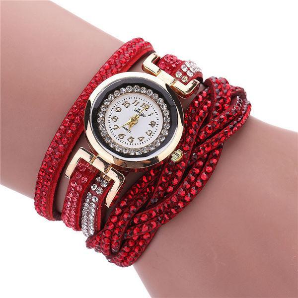 Montre Bracelet en Rhinestones pour Femmes en Quartz Doré Élégant