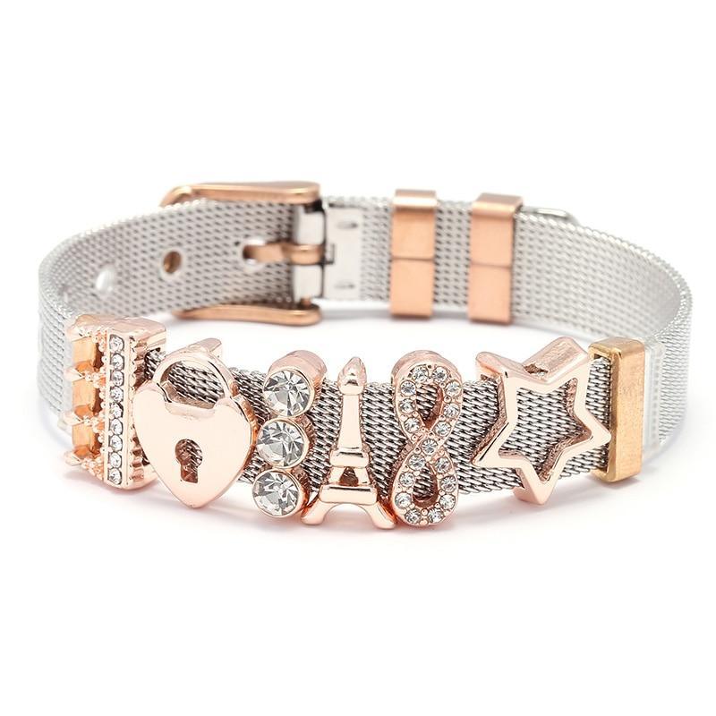 Conjunto de Pulseras de Acero Inoxidable Elegante con Charm de Corazón de Cristal