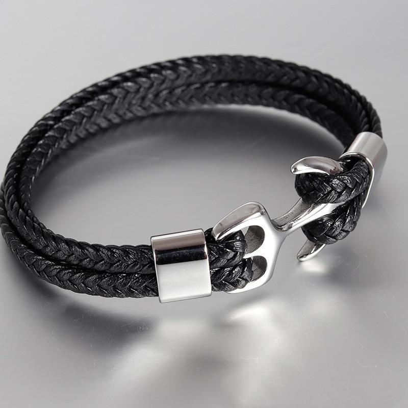 Elegant Blue Leather Bracelet for Men with Gold Anchor