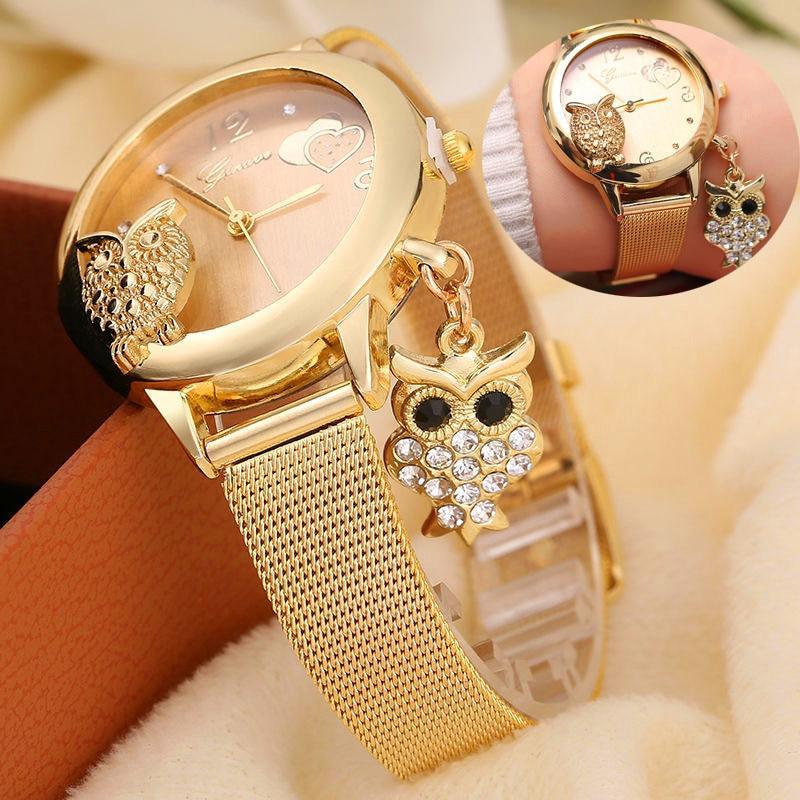 Montre Pendentif Hibou en Or Rose STEVVEX pour Femmes