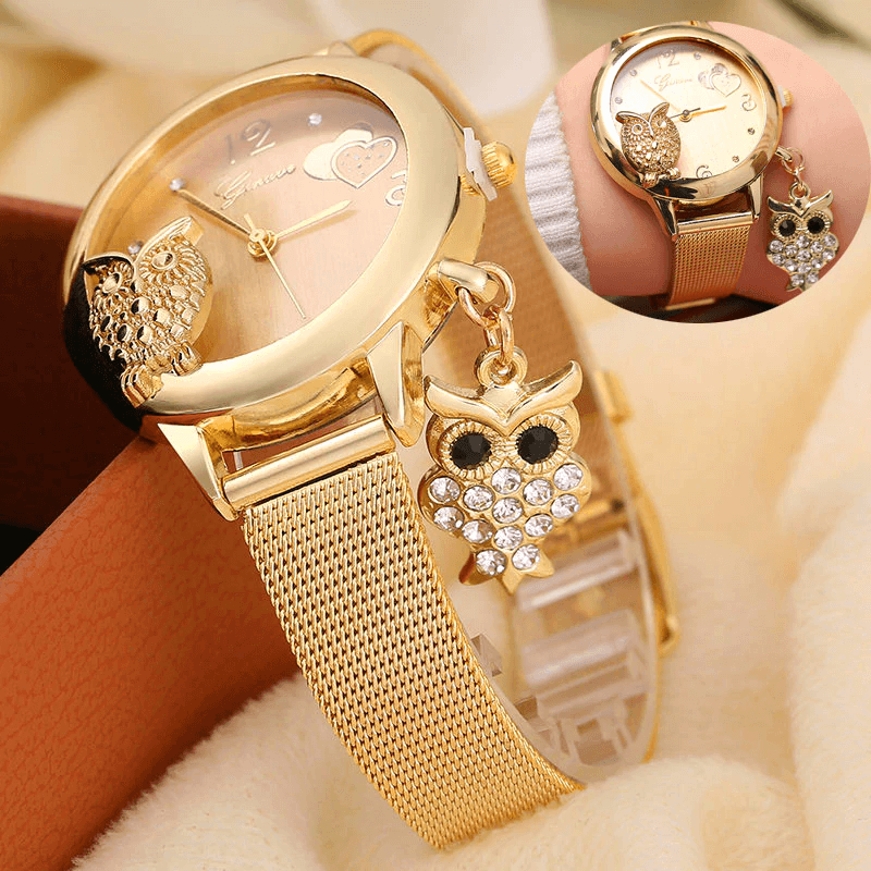 Montre Pendentif Hibou en Or Rose STEVVEX pour Femmes