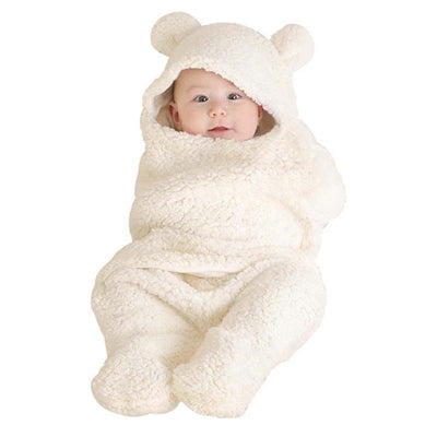 Couverture d'emmaillotage d'hiver pour bébé avec oreilles d'ours en cartoon
