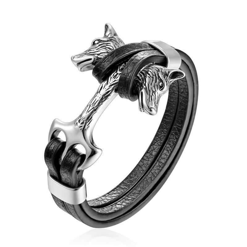Pulsera de Ancla de Cuero Genuino con Charm de Acero Inoxidable