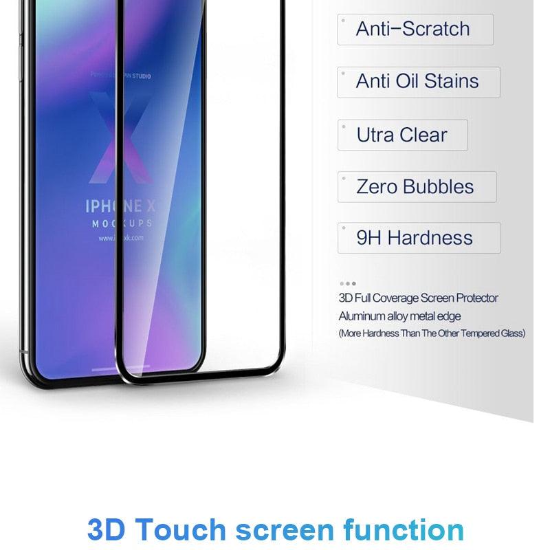 Protecteur d'écran en verre trempé 10D à bords incurvés pour iPhone