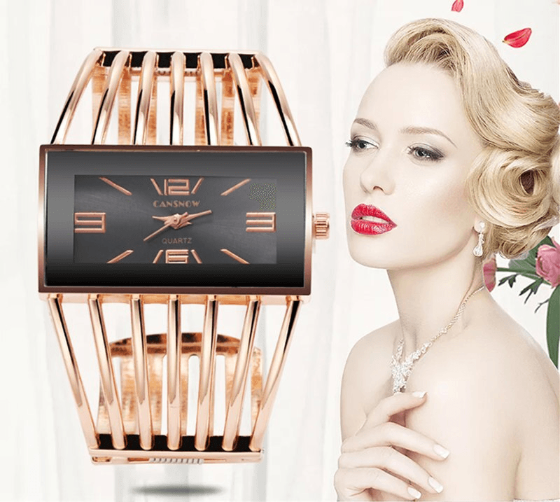 Montre Bracelet Bangle Femme en Or Rose Élégante