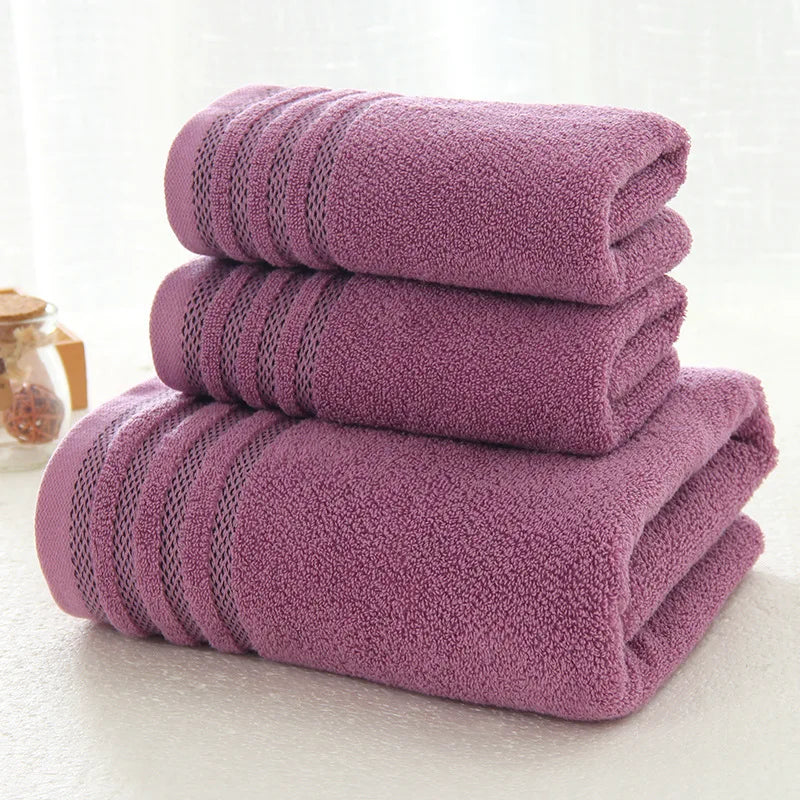 Premium Stripe Cotton Bath Towel Set - 3 Piece Collection