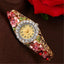 Montre de luxe pour femmes en or élégant avec émail coloré et strass
