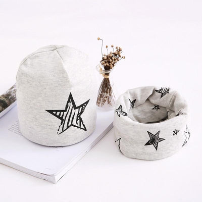 Adorable Star Print Cotton Hat & Scarf Set for Kids - Korvel