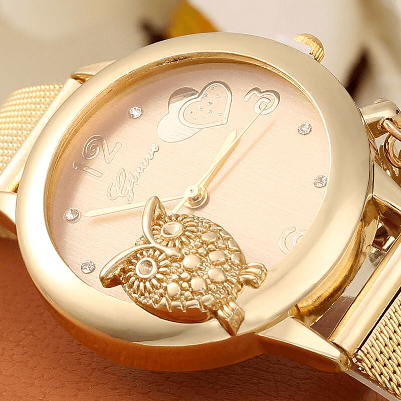 Montre Pendentif Hibou en Or Rose STEVVEX pour Femmes