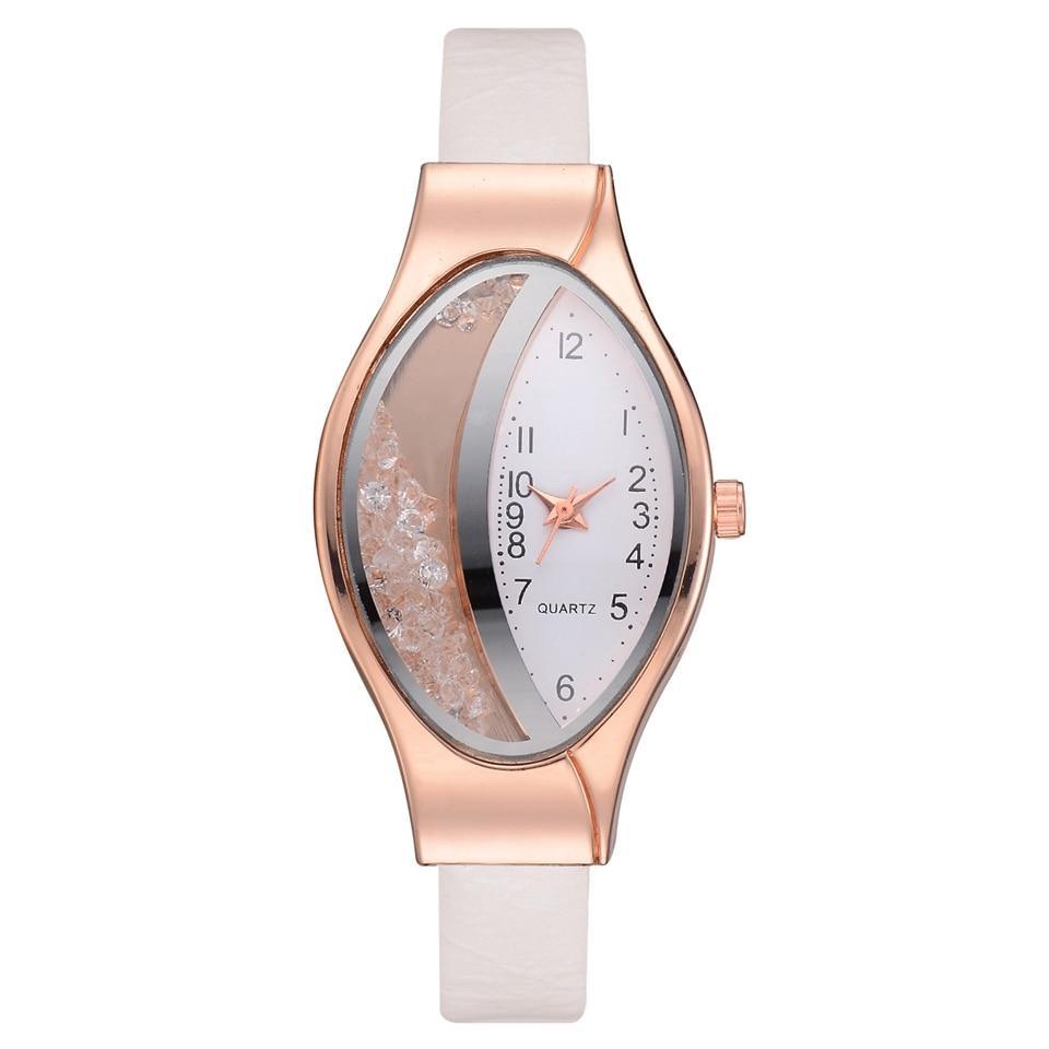 Montre de luxe élégante pour femmes avec bracelet en cuir