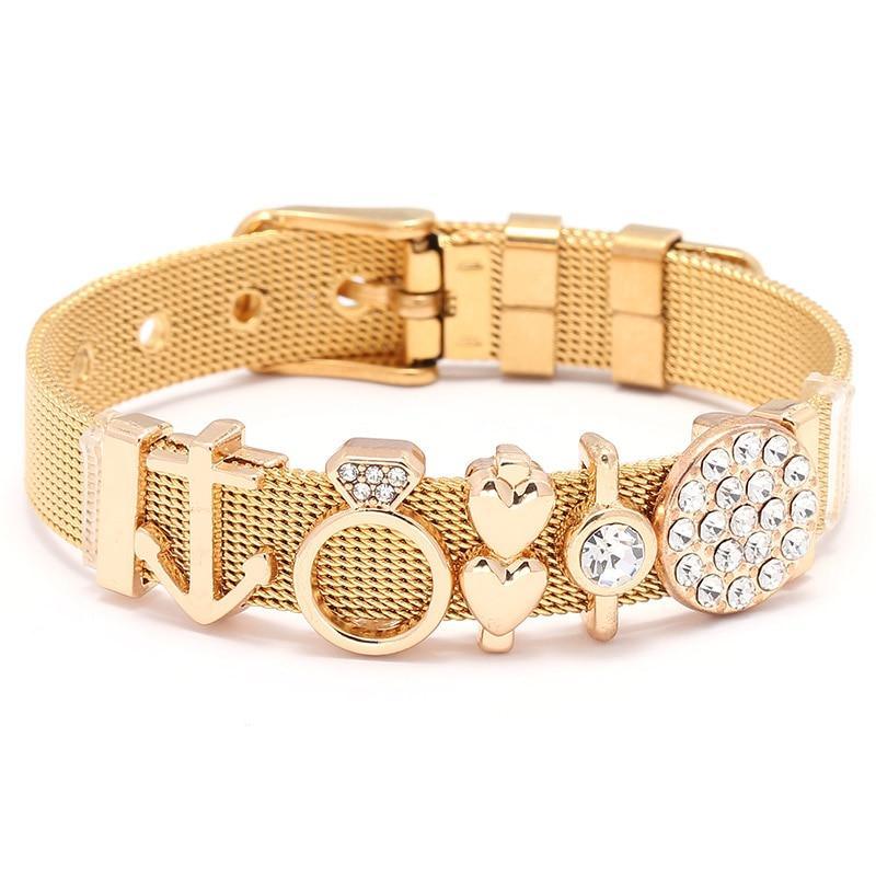 Conjunto de Pulseras de Acero Inoxidable Elegante con Charm de Corazón de Cristal