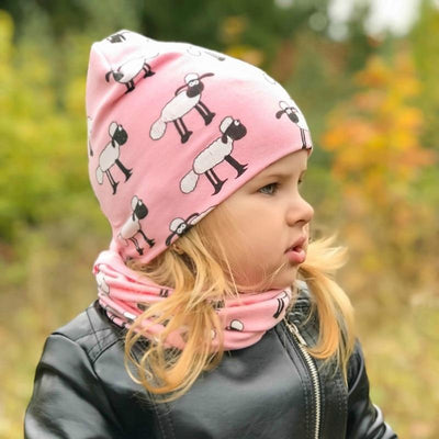 Modern Cartoon Sheep Cotton Hat & Scarf Set for Kids