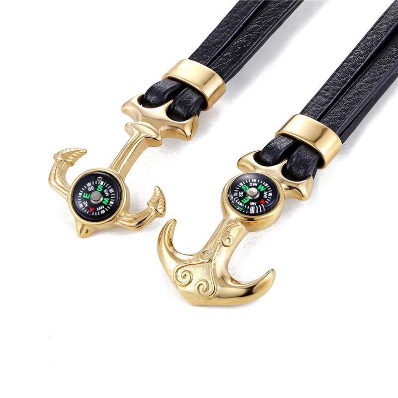 Bracelet en cuir et acier inoxydable à charms multi-couches élégant