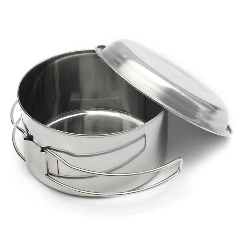 Mayitr 8Pcs Stainless Steel Outdoor Camping Picnic Pot Pan Kit Camping Backpacking Hiking Cookware Set High quality - Korvel