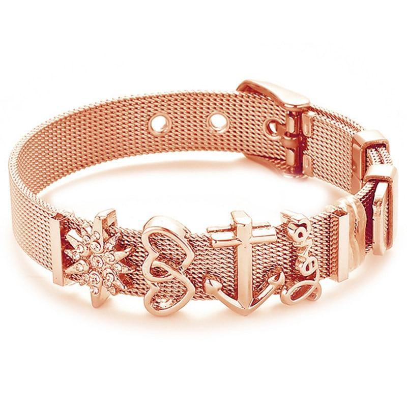 Conjunto de Pulseras de Acero Inoxidable Elegante con Charm de Corazón de Cristal