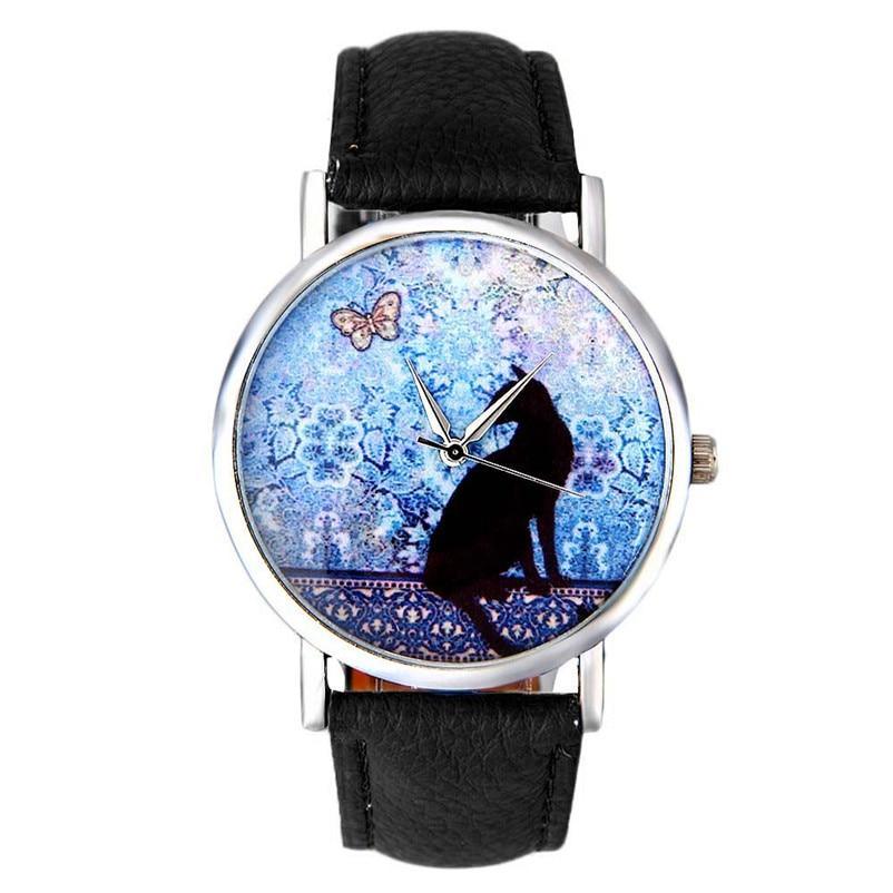 Montre Vintage Chat pour Femmes - Montre en Cuir Élégante à Quartz