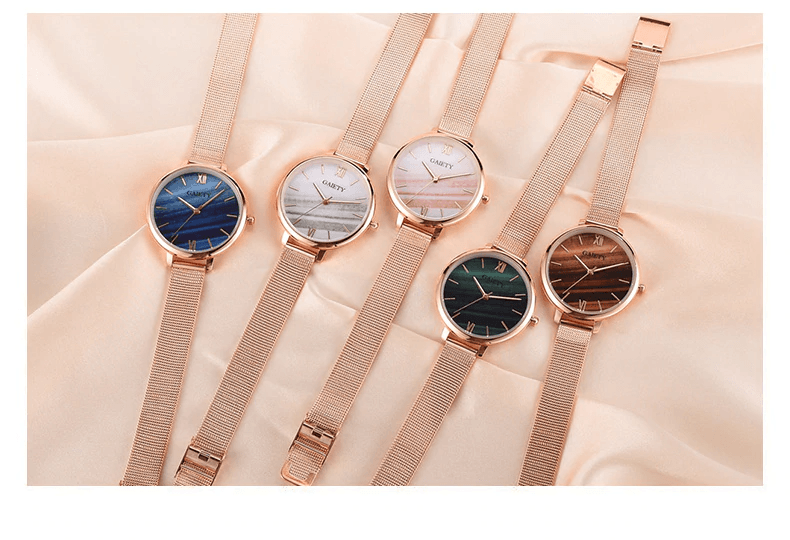 Montre Quartz Casual Femme en Or Rose avec Bracelet en Maille