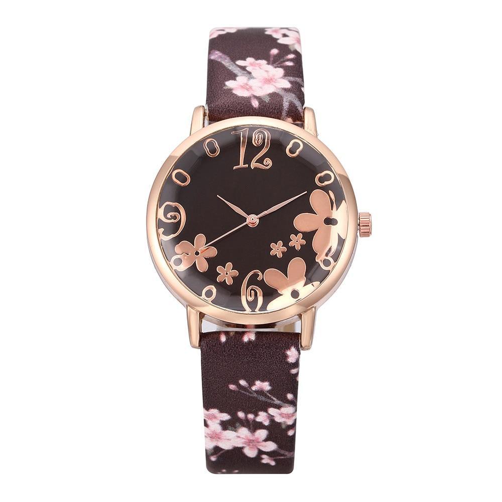 Montre à Quartz pour Femmes au Design Floral Élégant