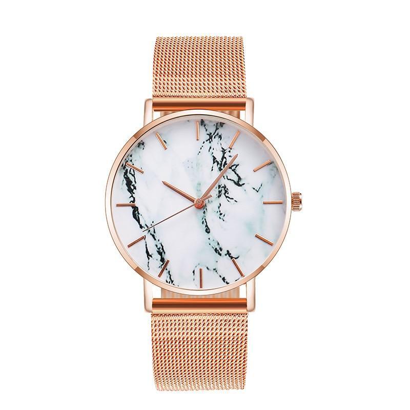 Montre de poignet pour femmes en marbre rose doré de luxe