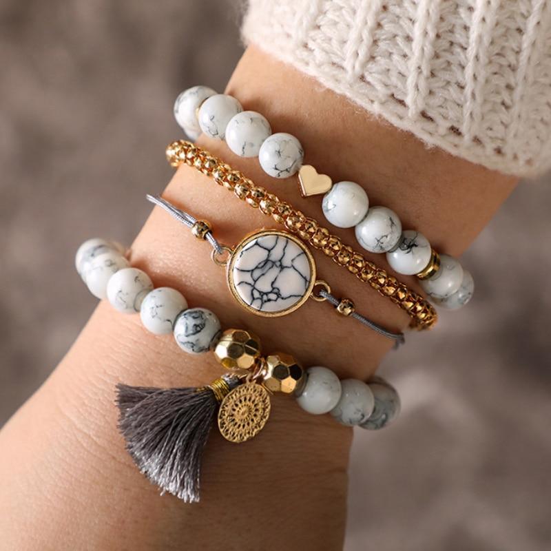 Handmade Bohemian Heart Beads Layered Bracelet Set for Women