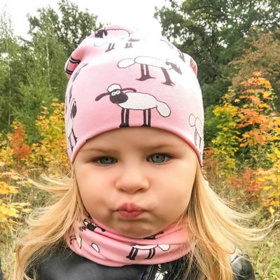 Modern Cartoon Sheep Cotton Hat & Scarf Set for Kids