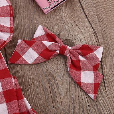 Ensemble de Combinaison à Volants à Carreaux pour Filles Bébés
