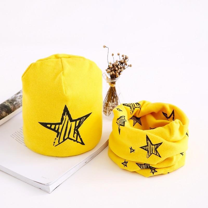 Adorable Star Print Cotton Hat & Scarf Set for Kids - Korvel