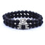 Vintage Lion Head & Crown Charm Bracelet with Lava Stone Beads