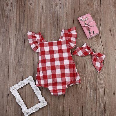 Ensemble de Combinaison à Volants à Carreaux pour Filles Bébés