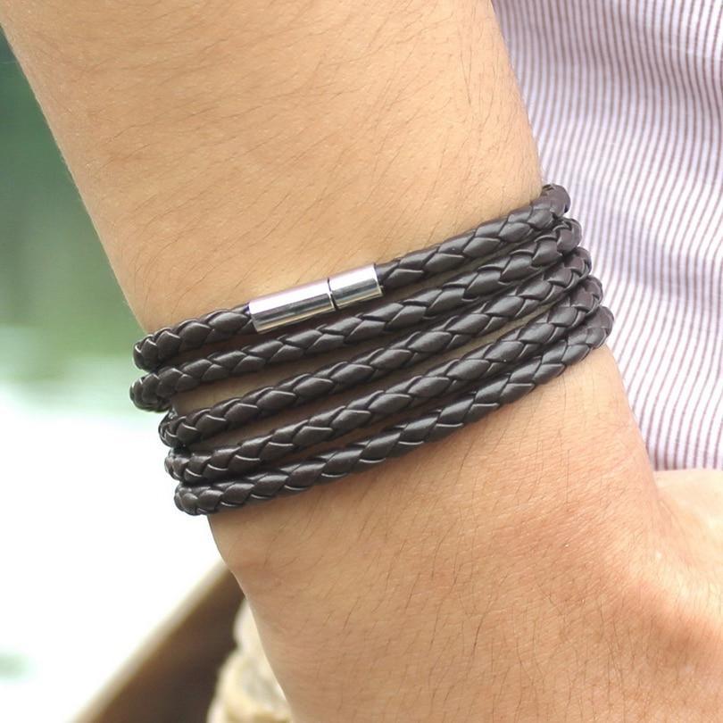 Trendy Black Retro Wrap Leather Bracelet for Men
