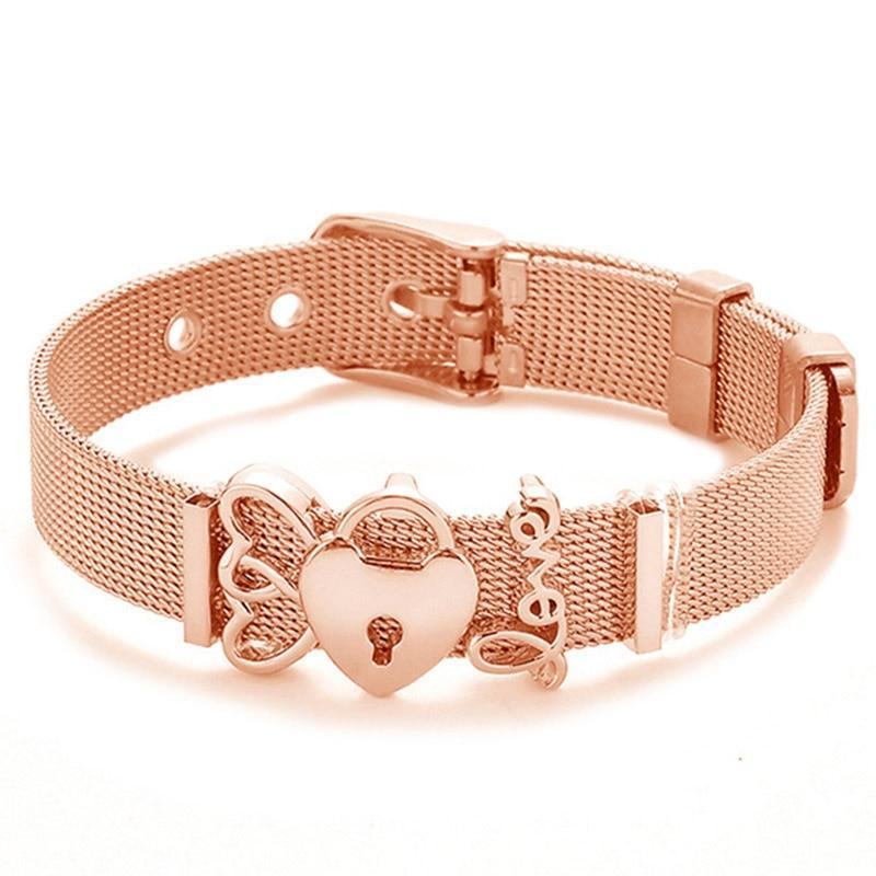 Conjunto de Pulseras de Acero Inoxidable Elegante con Charm de Corazón de Cristal