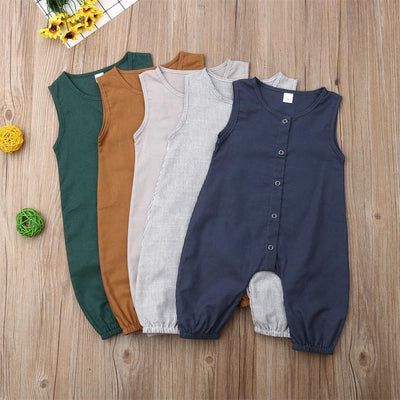Classic Solid Color Sleeveless Cotton Romper for Infants