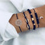 Elegant Bohemian Black Beaded Bracelets Set for Women - Heart & Compass Design in Gold - Korvel