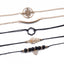 Elegant Bohemian Black Beaded Bracelets Set for Women - Heart & Compass Design in Gold - Korvel