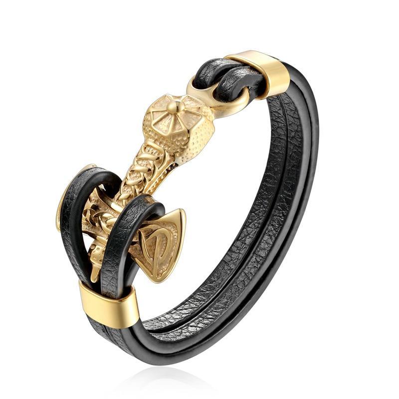 Pulsera de Ancla de Cuero Genuino con Charm de Acero Inoxidable