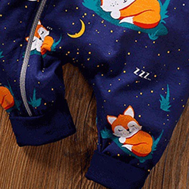 Romper de bebé de animal de dibujos animados cálido con cremallera y capucha