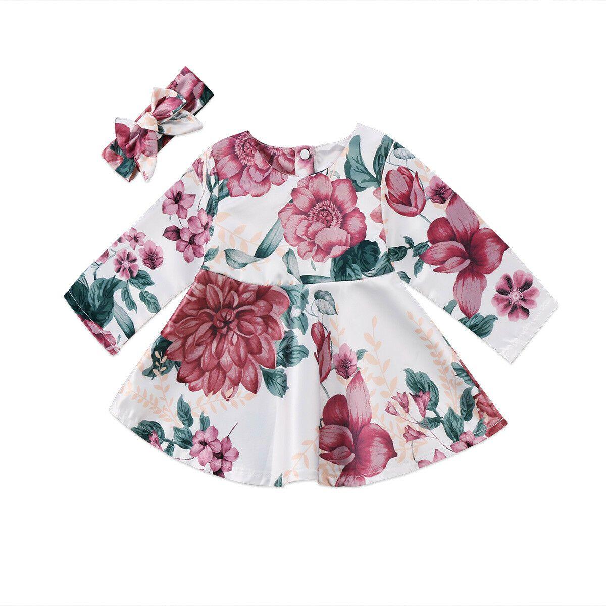 Floral Long Sleeve Dress Set for Newborn Girls