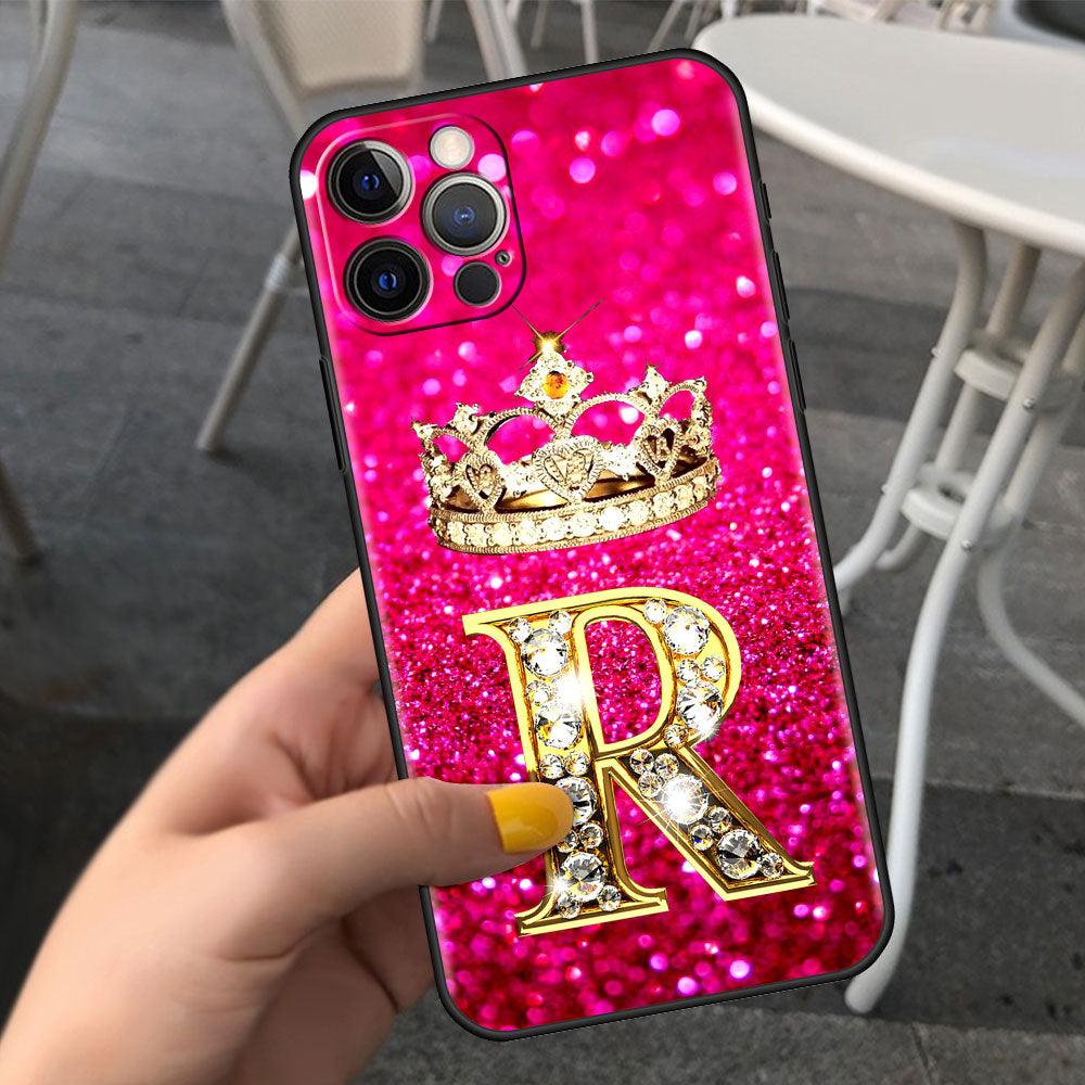 Coque de téléphone à lettres brillantes roses pour iPhone - Protection scintillante