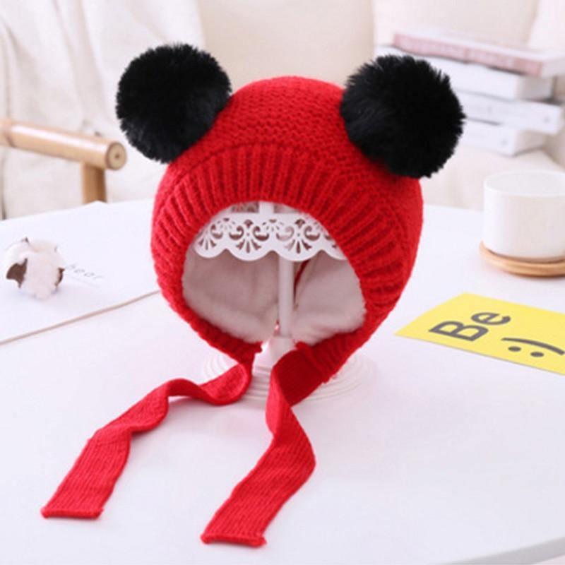Handmade Modern Trend Winter Knitted Baby Hat with Double Pompoms