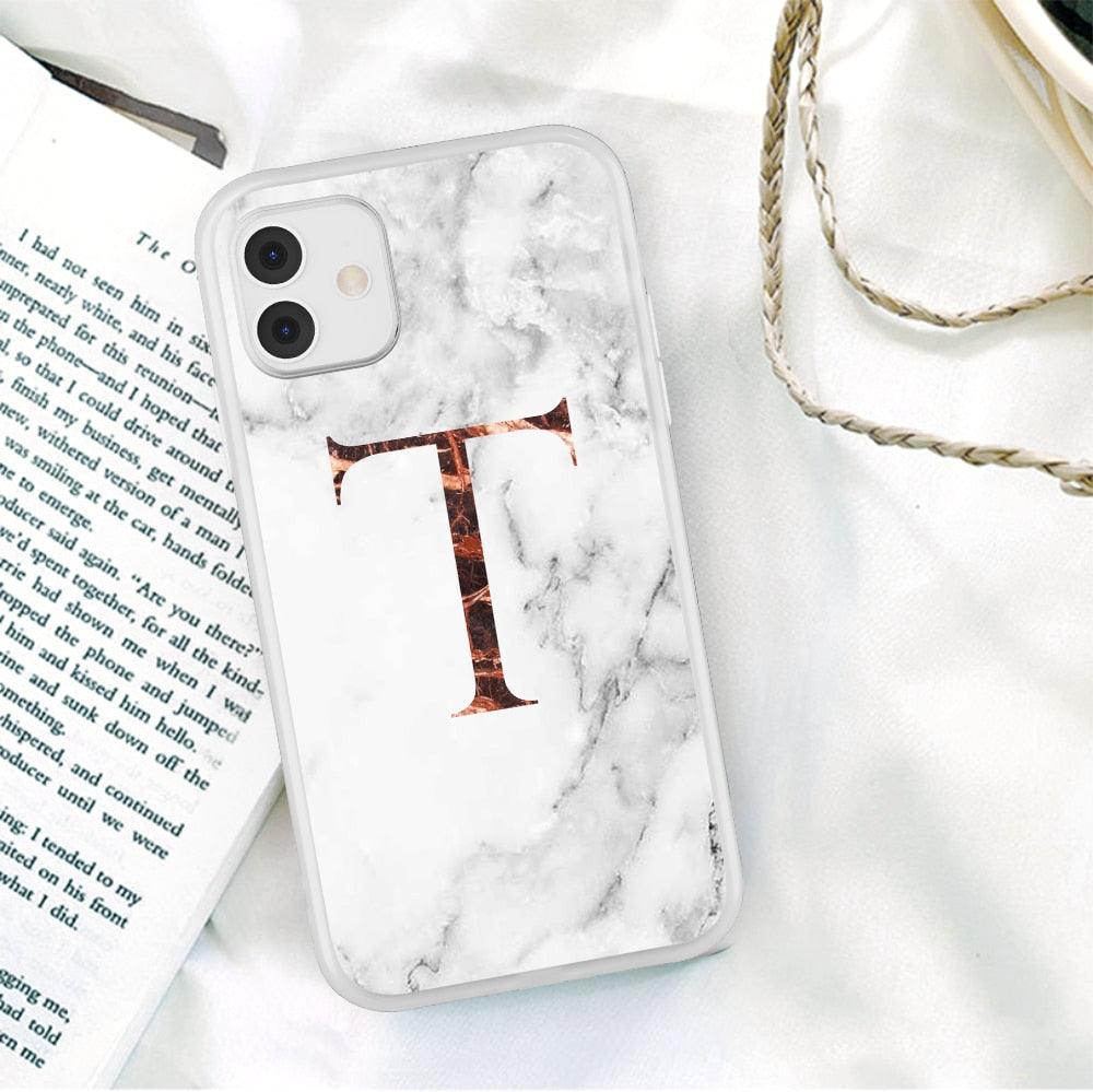 Funda de teléfono de textura de mármol blanco A-Z premium para iPhone 12 Mini