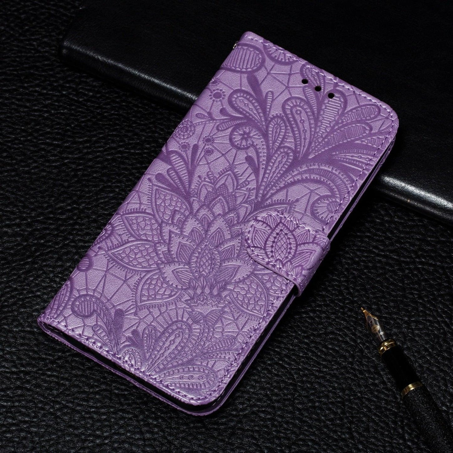 Étui portefeuille en cuir à fleurs en dentelle pour la série Xiaomi Redmi