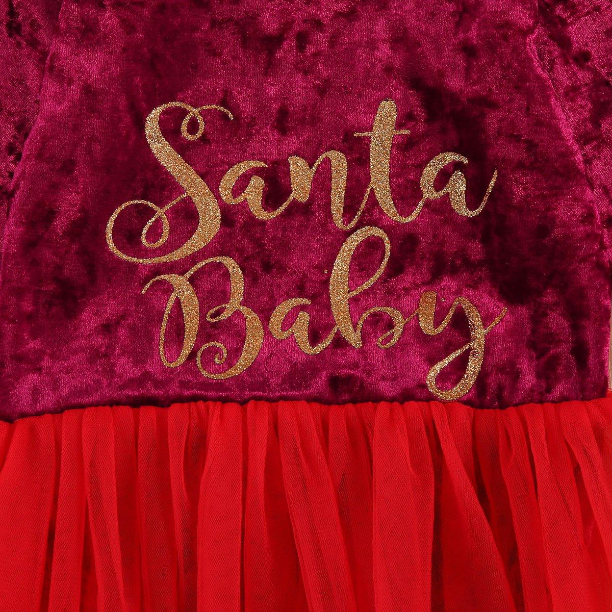 Robe Rouge de Noël à Manches Longues pour Filles Bébés
