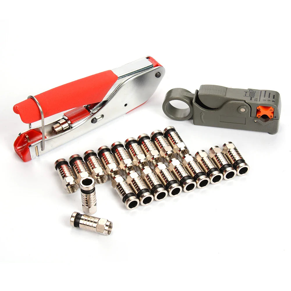 BNC Connector cable RG58 RG59 RG6 Crimping tool kit with crimping 10 compression fittings perfect for CCTV TESTER - Korvel