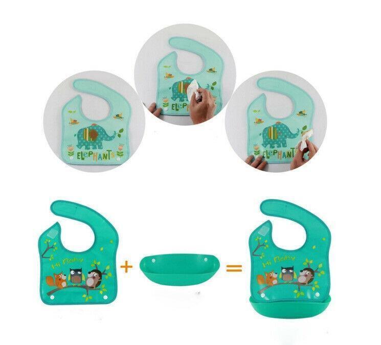 Bib de bebé de silicona ajustable y a prueba de agua con recolector de comida