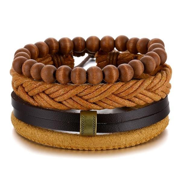 Vintage Black Bead Leather Bracelet for Men and Women