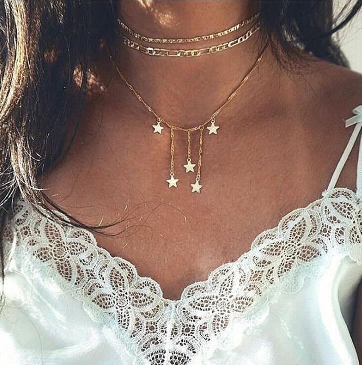 Modern Vintage Multilayer Crystal Gold Choker Necklace