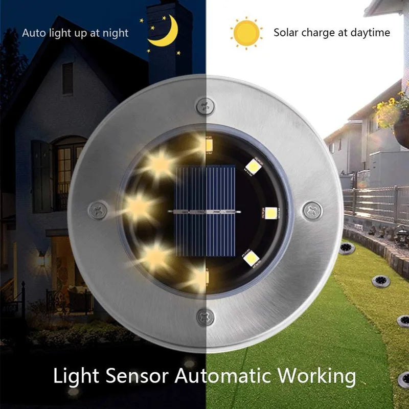 4Pcs Solar Power Disk Light 8LED Ground Lamp Light Spot Lamp for Outdoor Path Way Yard Garden Decking Lawn Waterproof - Korvel